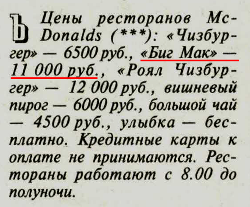 стоимость биг-мака в 1996 году