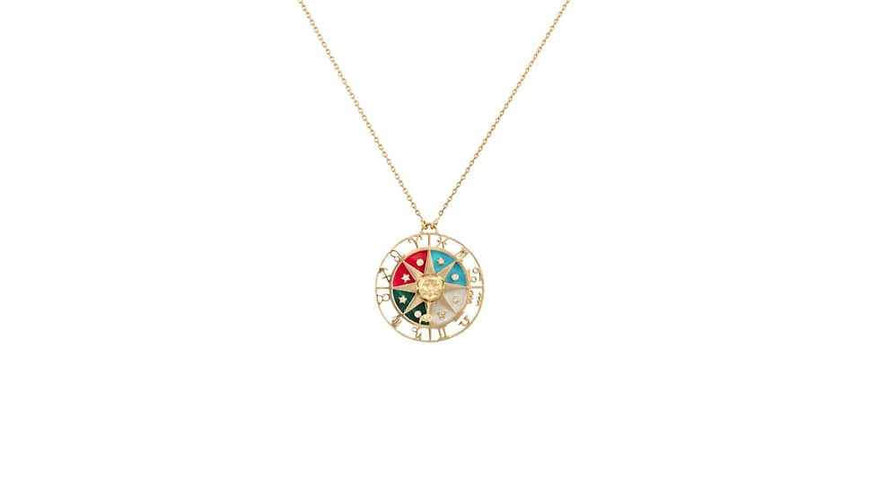 Подвеска Zodiac Wheel, L’Atelier Nawbar, желтое золото, бриллианты, бирюза, малахит, коралл, перламутр 
