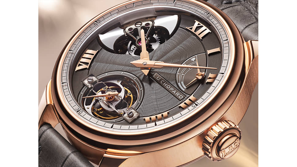 L.U.C Full Strike Tourbillon, корпус из 18-каратного «этичного» розового золота, 42,5 мм, механизм L.U.C 08.02-L, имеющий сертификат хронометра, турбийон с сапфировым мостом, запас хода 50 часов, циферблат из розового золота с гильошированным узором ручной работы, лимитированная серия 20 экземпляров