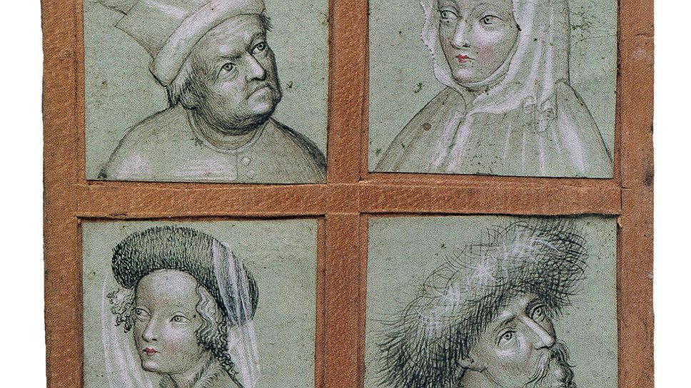 Неизвестный автор. «Книга зарисовок». Металлический карандаш, бумага, кожа. Прага, 1410–1420 годы. Раритетная возможность подглядеть за "кухней" средневекового художника — набор многочисленных зарисовок людей и животных, сделанных, скорее всего, для дальнейших живописных работ. Аналогичной графики того времени сохранилось очень мало