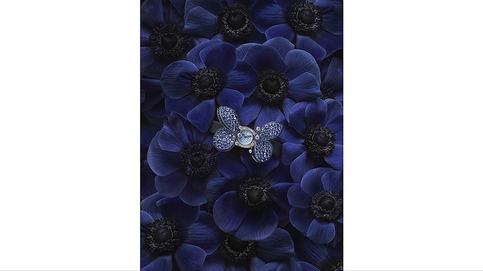 Princess Butterfly, белое золото, сапфиры, бриллианты, перламутровый цифербла