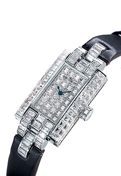 Jaeger LeCoultre (белое золото, бриллианты в багетной огранке, атлас)