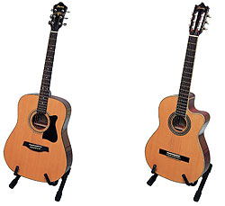 С виду обычные акустические гитары Ibanez V70CE NT и Ibanez GA5WCE NT могут звучат как электрогитары благодаря встроенному звукоснимателю. Цена &mdash; 4872 руб. и 5516 руб.  