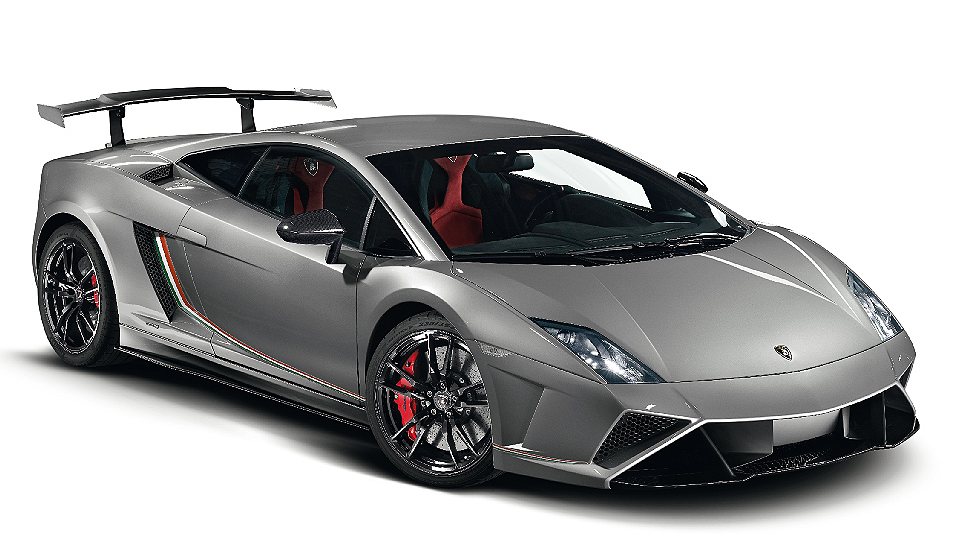 Lamborghini Gallardo LP 570-4 Squadra Corse  От ближайших по родству моделей отличается полосками на боковинах кузова в стиле итальянского флага, карбоновым антикрылом... Созданный на базе аппарата, участвующего в моносерии  Lamborghini Blancpain Super Trofeo, и оснащенный двигателем V10 мощностью 570 л.с., а также 6-ступенчатой коробкой передач с электронным переключением, суперкар способен разгоняться от 0 до 100 км/ч за 3,4 с. Залог такой динамики - легкая конструкция из карбоновых и алюминиевых компонентов общим весом 1340 кг. 