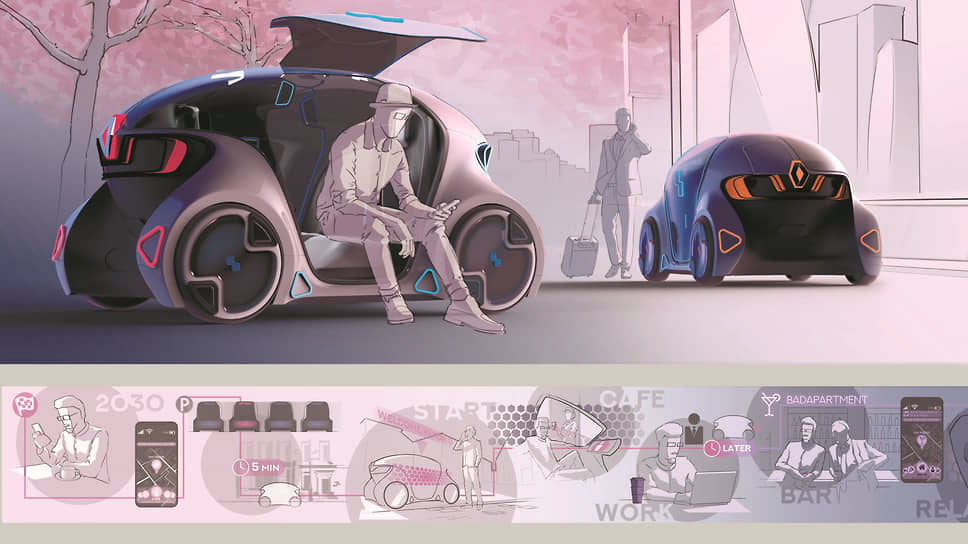 Renault Vis-a-Vis — дипломная работа студентов Строгановки Даниила Каныкина и Александра Пьянова. Первый соискатель степени бакалавра отвечал за внешность, второй за интерьер