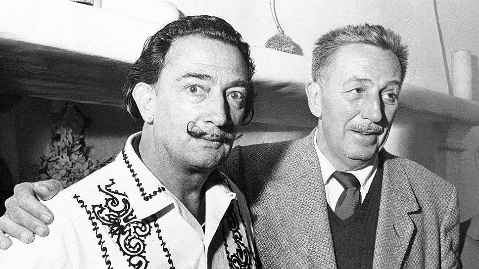 Сотрудничество студии Диснея с Дали началось в 1940-м году с мультфильма «Фантазия». В 1946 году Дали и Дисней (на фото справа) подписали контракт на производство сюрреалистичного мультфильма Destino, который из-за разногласий художника и мультипликатора увидел свет только в 2003 году 