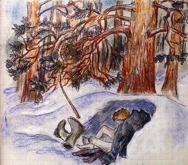 «Голод, стужа, усталость... Нет! Это еще не все! есть еще один бич всех бродяг и, вообще, бездомных, это — вши! Они не дают возможности отдохнуть. Даже, когда эта возможность бывает. И вот, когда солнце стало "заявлять свои права" и, в полдень, на солнышке начинало подтаивать, я повела решительную борьбу с этим "бичом": я выбирала сугроб, у подножья большой сосны, вытаптывала "нишу" и ... раздевалась до гола. И тут начинала "охоту". В первый день было ... 312 жертв; во второй — 238; в третий — 112»