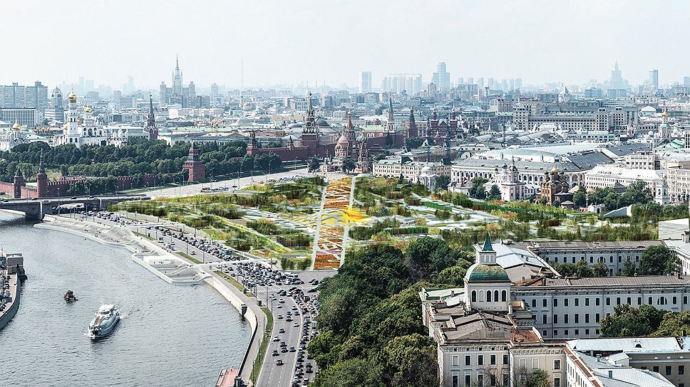 Общая панорама парка «Зарядье» по проекту команды во главе с бюро MVRDV, занявшей третье место 
