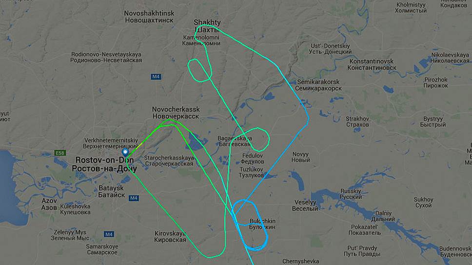 Траектория движения рейса FZ981 авиакомпании flydubai возле Ростова-на-Дону 