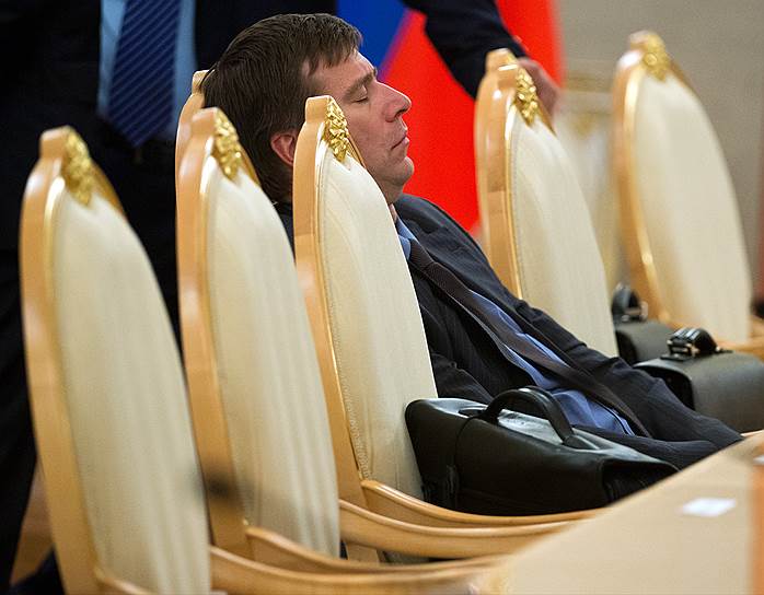 Министр юстиции России Александр Коновалов на официальной встрече премьер-министра Индии Манмохана Сингха и президента России Владимира Путина, 2013 год 