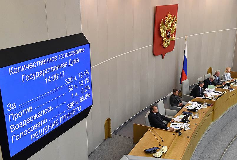 За проект пенсионной реформы во втором чтении проголосовали 326 депутатов, против — 59, один воздержался