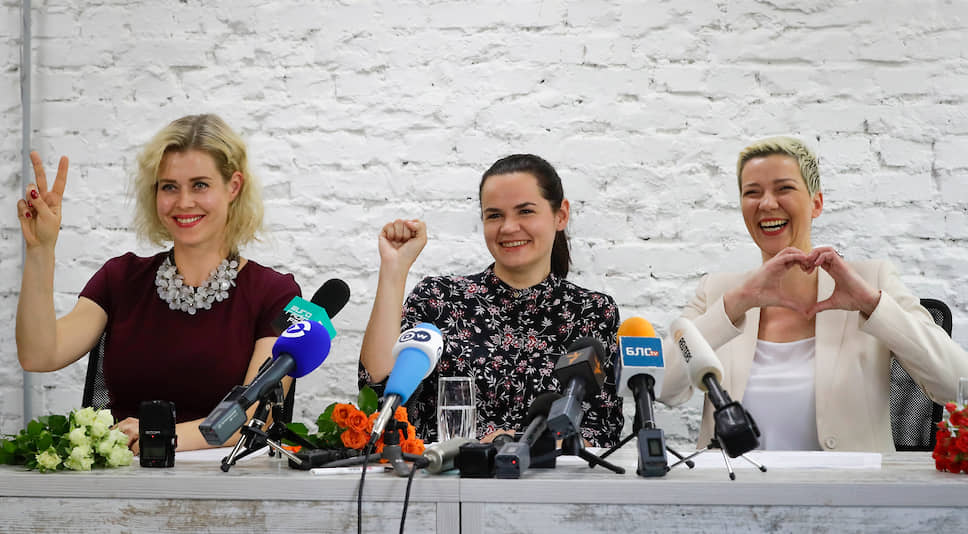 Белорусская оппозиция приобрела женское лицо. На фото (слева направо): Мария Колесникова, Светлана Тихановская и Вероника Цепкало