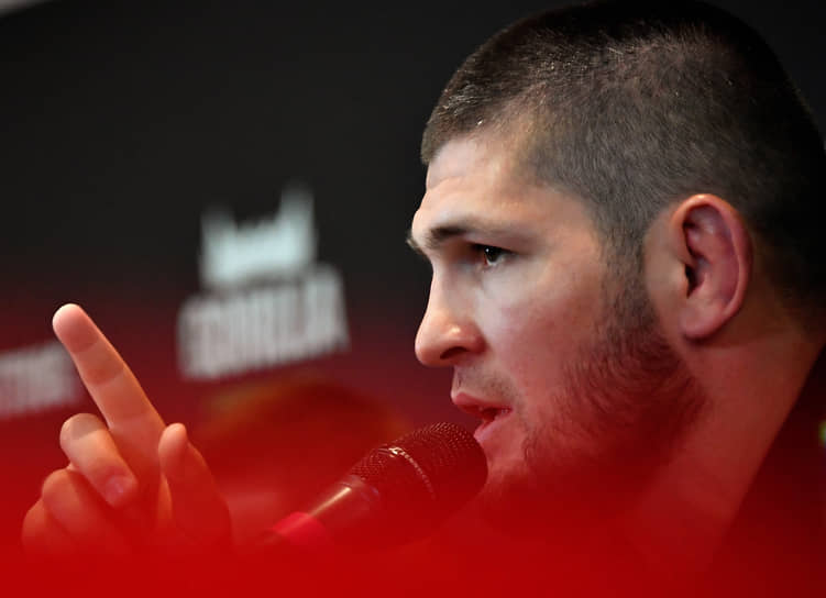 Москва. Российский боец, чемпион UFC в легком весе Хабиб Нурмагомедов на пресс-конференции