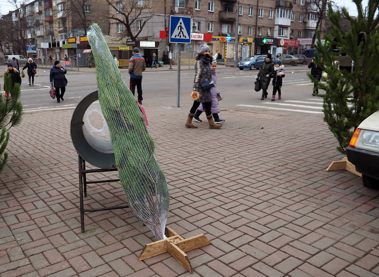 Елочный базар в центре Мариуполя 