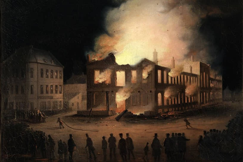 25 апреля 1849 года бунтовщики, выступавшие против профсоюзных организаций, подожгли здание парламента Канады в Монреале. Были уничтожены две библиотеки, часть архивов и государственных документов