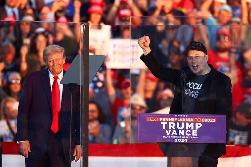 «Я полностью поддерживаю президента Трампа» Свою позицию в соцсети Х миллиардер (справа) высказал через несколько минут после покушения на Дональда Трампа на митинге в Пенсильвании