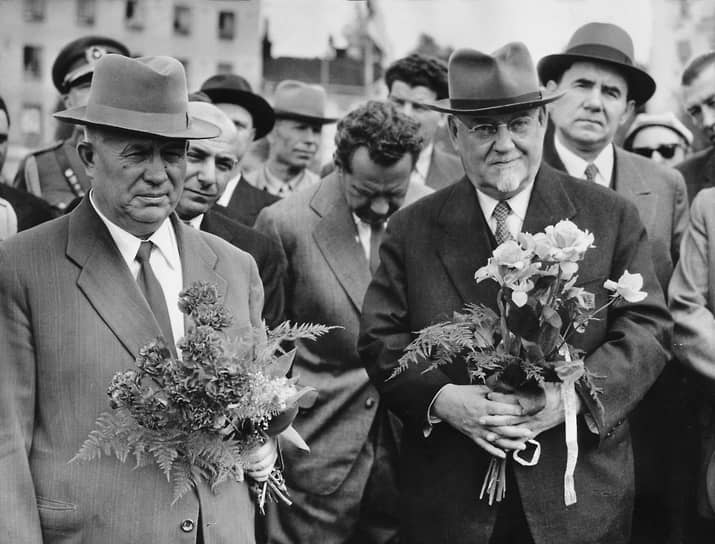 Никита Хрущев и Николай Булганин в Лахти, Финляндия, в 1957 году