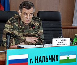 Министр внутренних дел России Рашид Нургалиев во время визита в МВД Кабардино-Балкарской республики 