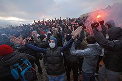 Акция памяти Егора Свиридова, организованная московскими болельщиками футбольного клуба "Спартак" на Манежной площади 