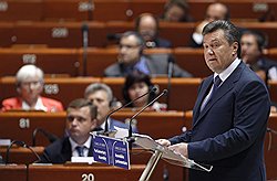 Президент Украины Виктор Янукович во время выступления в Страсбурге на сессии ПАСЕ 
