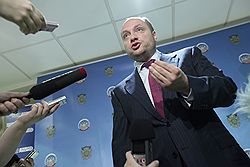 Президент общественной организации "Деловая Россия" Александр Галушка во время встречи с представителями Федеральной налоговой службы (ФНС) России. Встреча прошла в ФНС 
