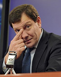 Заместитель министра связи и массовых коммуникаций России Ильи Массух во время пресс-конференции на тему: "Закупка оборудования для обеспечения web-трансляции с избирательных участков Российской Федерации в режиме реального времени". Пресс-конференция прошла в РИА "Новости"