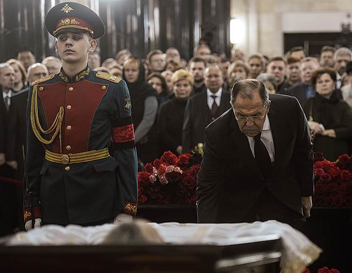Министр иностранных дел России Сергей Лавров на гражданской панихиде по послу России в Турции Андрею Карлову 