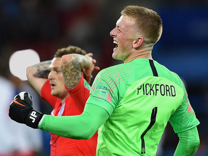 Голкипер сборной Англии Джордан Пикфорд отразил пенальти в исполнении Карлоса Бакки и вывел свою команду в четвертьфинал 