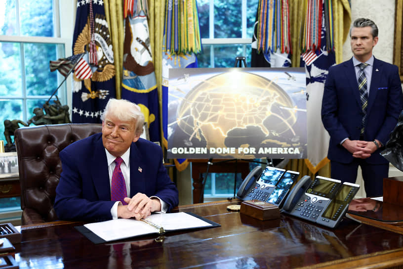 Дональд Трамп делает заявление в Белом доме по поводу системы противоракетной обороны «Золотой купол», 20 мая  