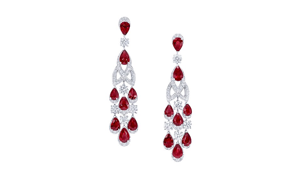 Серьги Iris из белого золота с рубинами и бриллиантами, Graff 