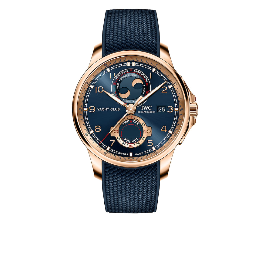 IWC, часы Yacht Club Moon & Tide, 44 мм, розовое золото, механизм с автоматическим подзаводом, запас хода 60 часов