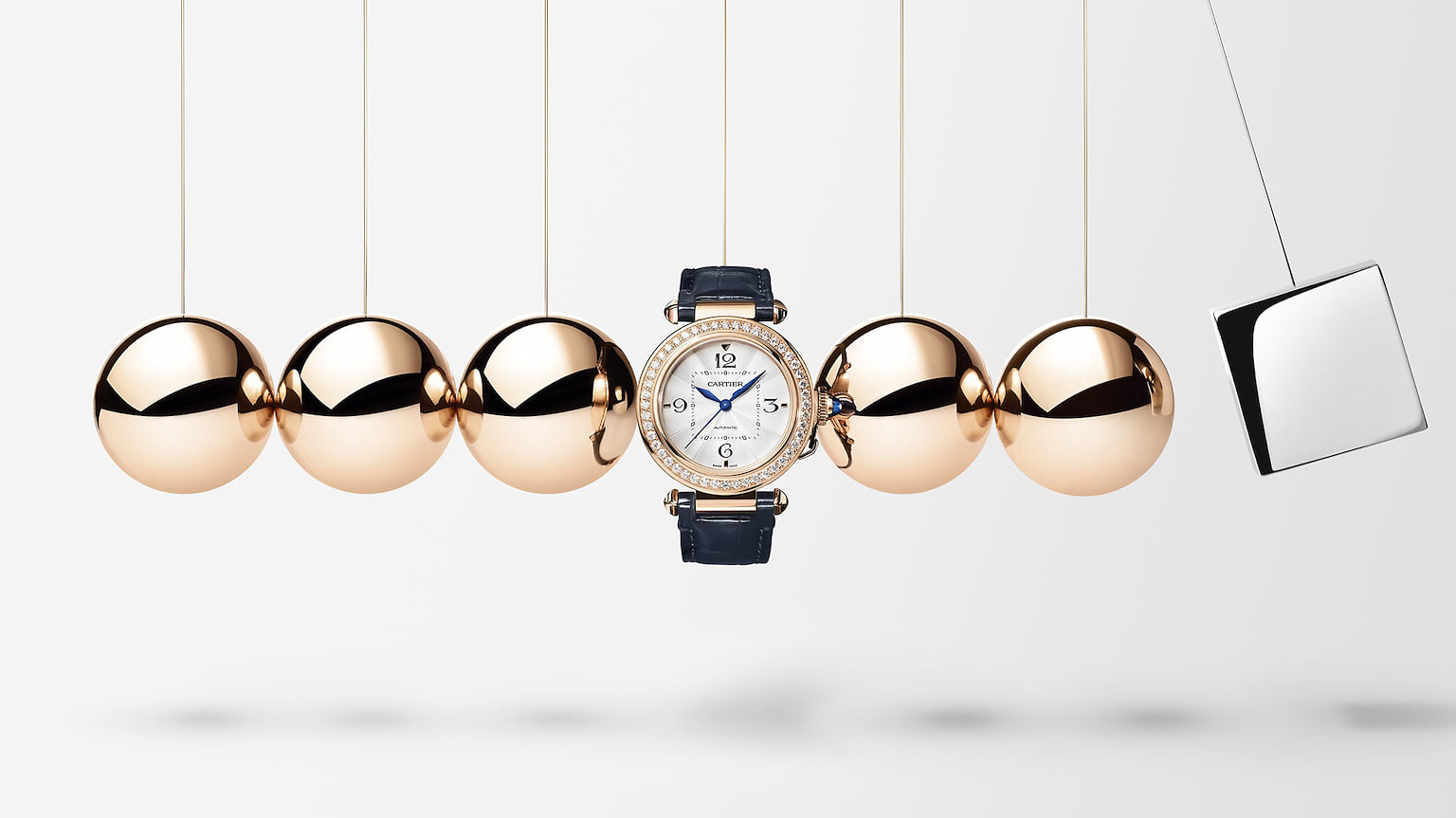 Cartier, часы Pasha de Cartier, 35 мм, розовое золото, бриллианты, механизм с автоматическим подзаводом, запас хода 40 часов, сменный браслет