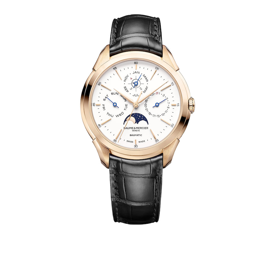 Baume & Mercier, часы Clifton Baumatic Perpetual Calendar, 42 мм, розовое золото, механизм с автоматическим подзаводом, запас хода 5 дней