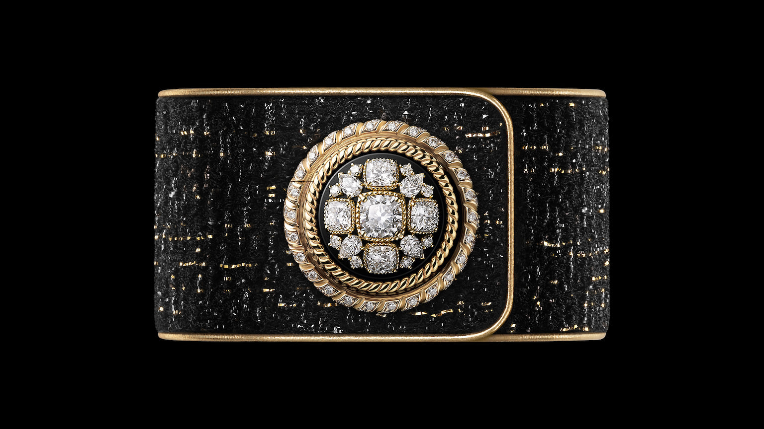 Chanel Watches, часы Mademoiselle Prive Bouton Byzantin, 25 мм, желтое и белое золото, кожа, бриллианты, кварцевый механизм, лимитированная серия 5 экземпляров