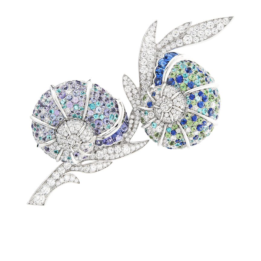 Van Cleef & Arpels, брошь Oceanides, белое золото, танзаниты, сапфиры, бриллианты