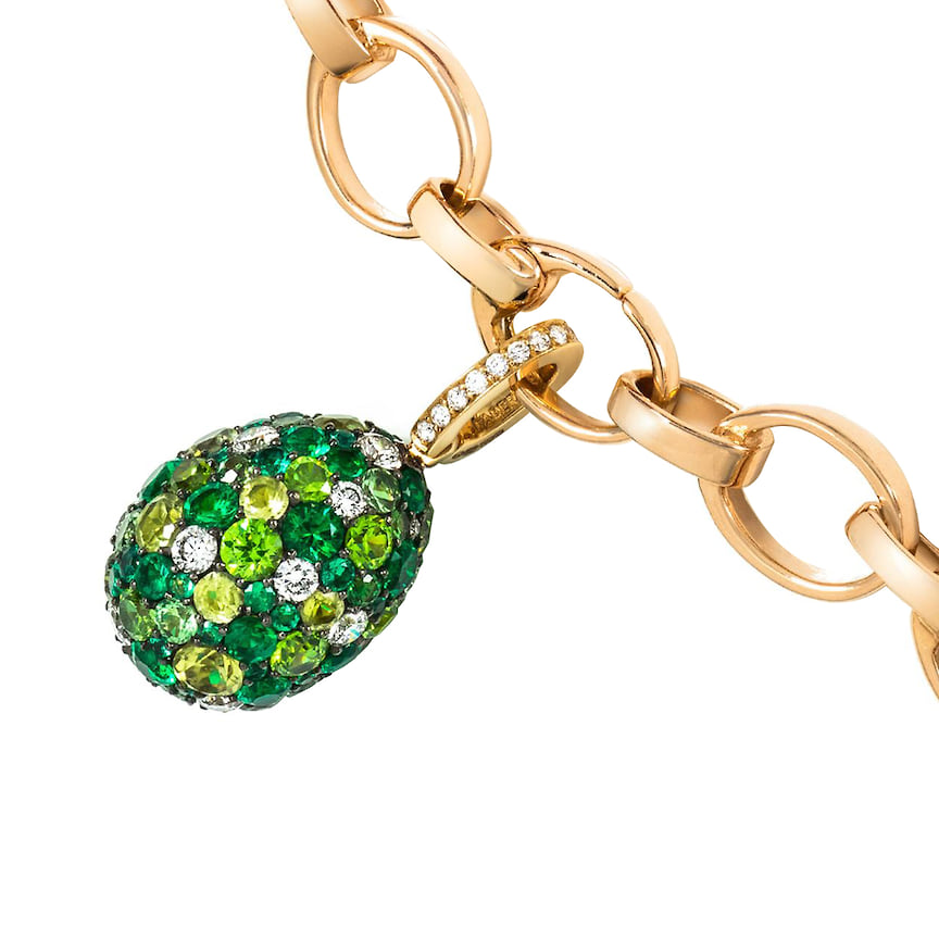 Faberge, браслет с подвеской Emotion, розовое золото, изумруды, перидоты, бриллианты 