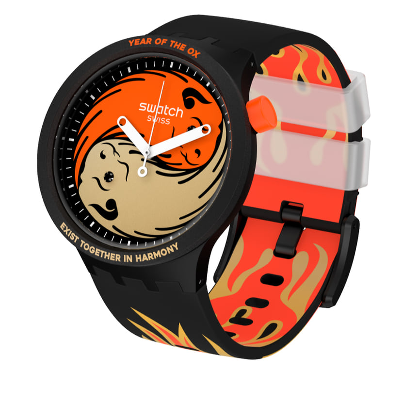 Swatch, часы Ox Rocks, пластик, кристаллы Swarovski, кварцевый механизм 