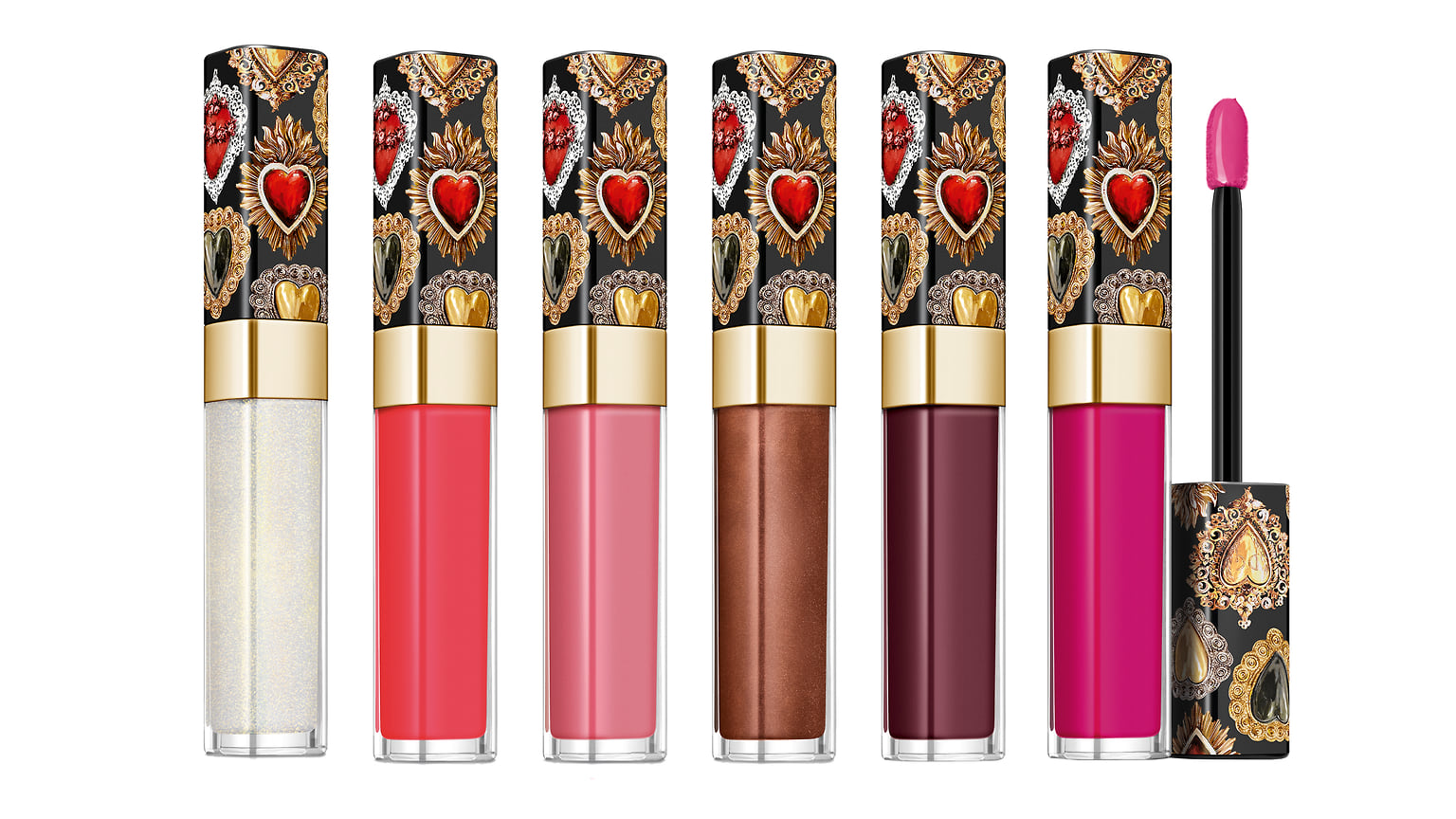 Dolce&Gabbana Beauty, сияющий лак для губ Shinissimo с насыщенной текстурой, в 14 оттенках. В состав лаков входят масла оливы, экстракт инжира и гиалуроновая кислота. 