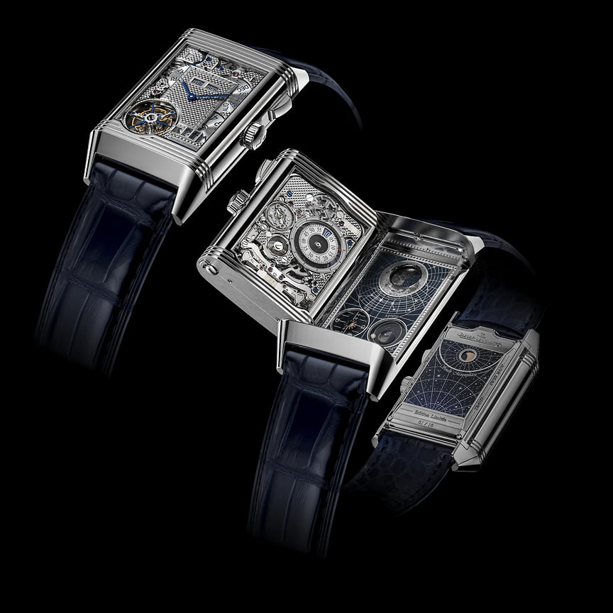 Самые сложные: Jaeger-LeCoultre Reverso Hybris Mechanica Calibre 185. Одиннадцать механических усложнений. Первые в мире наручные часы с функциональными циферблатами, расположенными на четырех плоскостях 