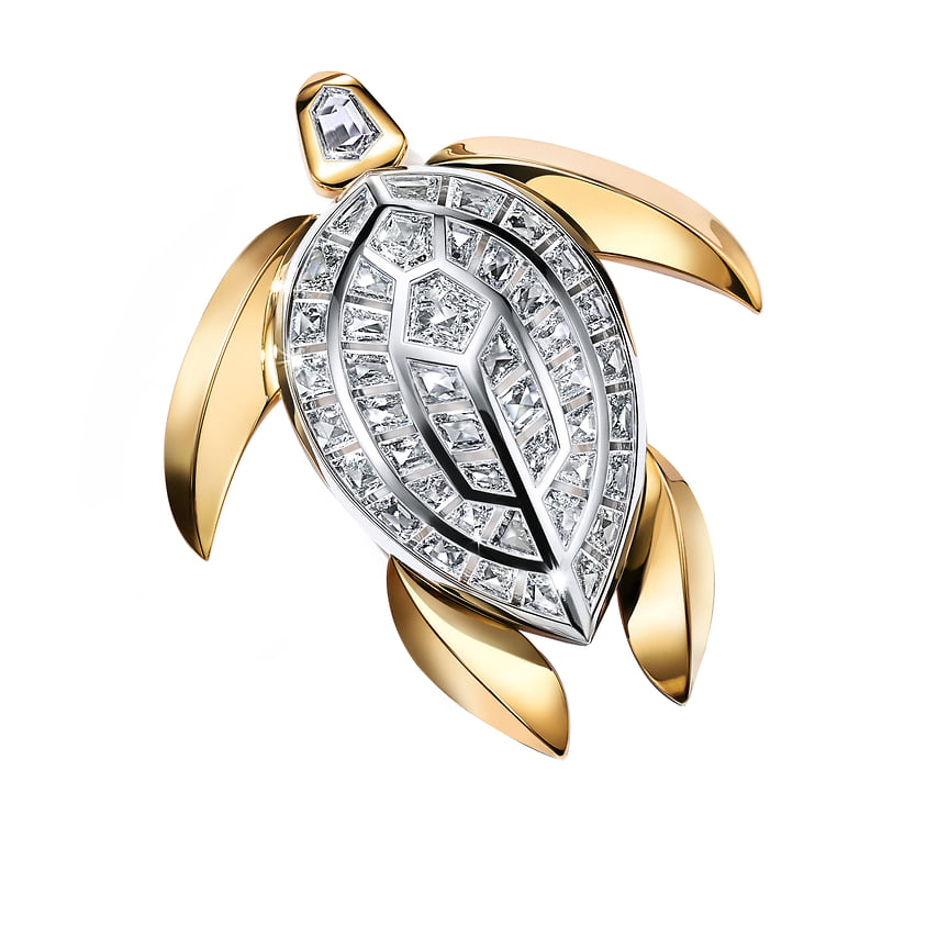 Tiffany & Co., брошь Turtle, желтое золото, платина, бриллианты