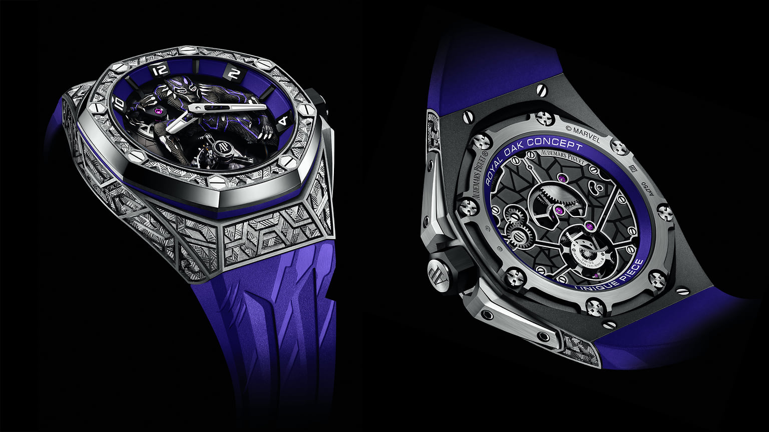 Audemars Piguet Royal Oak Concept «Black Panther», белое золото, ручная гравировка, 42 мм, механизм с ручным заводом, уникальный экземпляр 