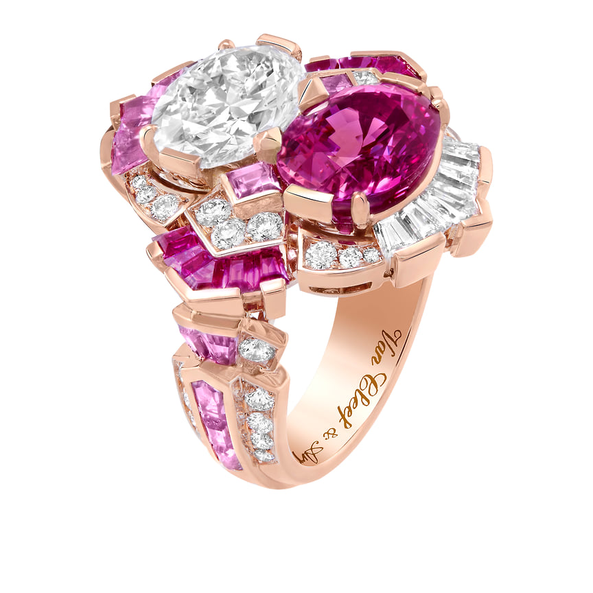 Van Cleef & Arpels, кольцо, розовое золото, розовые сапфиры, бриллианты