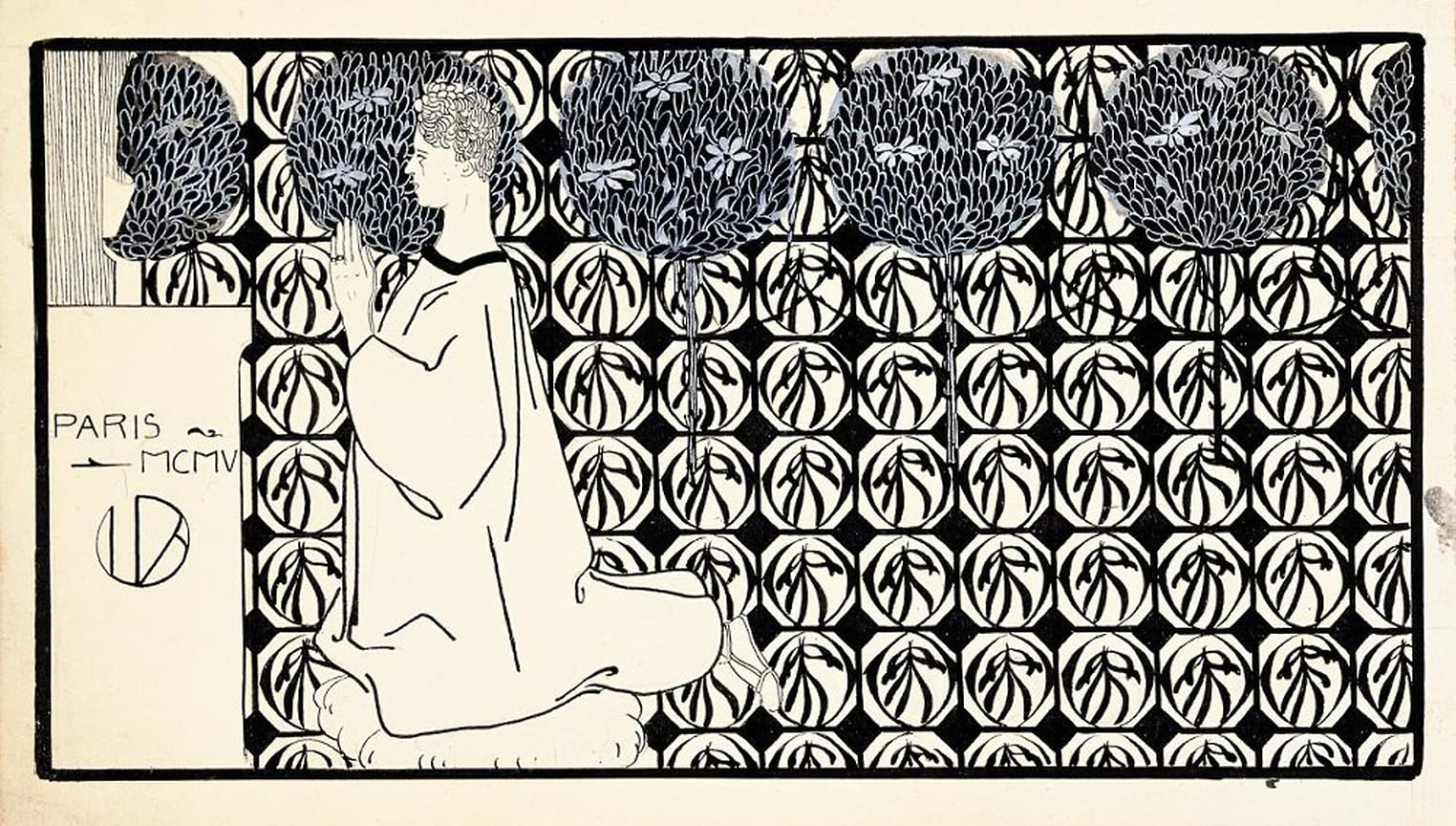 Умберто Брунеллески. Коленопреклоненный мужчина на фоне сада. 1905 