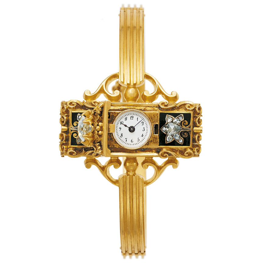 Первые наручные женские часы, золото, эмаль, Patek, Philippe & Cie., 1868 год