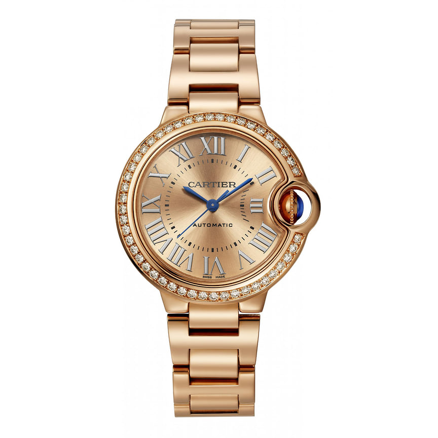 Часы Cartier Ballon Bleu de Cartier, корпус 33 мм, розовое золото, бриллианты 0,68 кар, автоматический механизм 