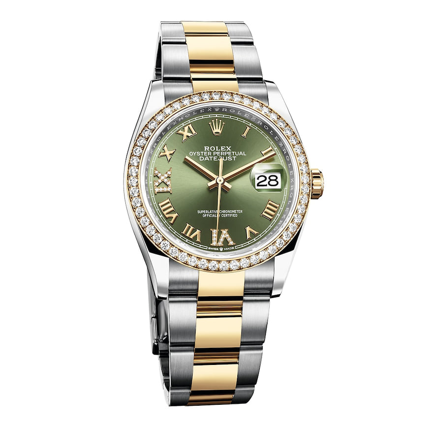 Часы Rolex Oyster Perpetual Datejust 36, корпус 36 мм, сталь и желтое золото, бриллианты, автоматический мануфактурный механизм 