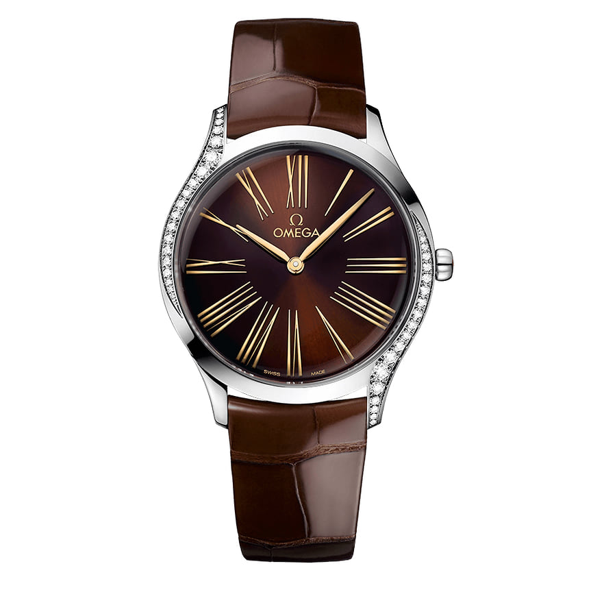 Часы Omega De Ville Tresor, корпус 36 мм, сталь, бриллианты, кварцевый механизм 