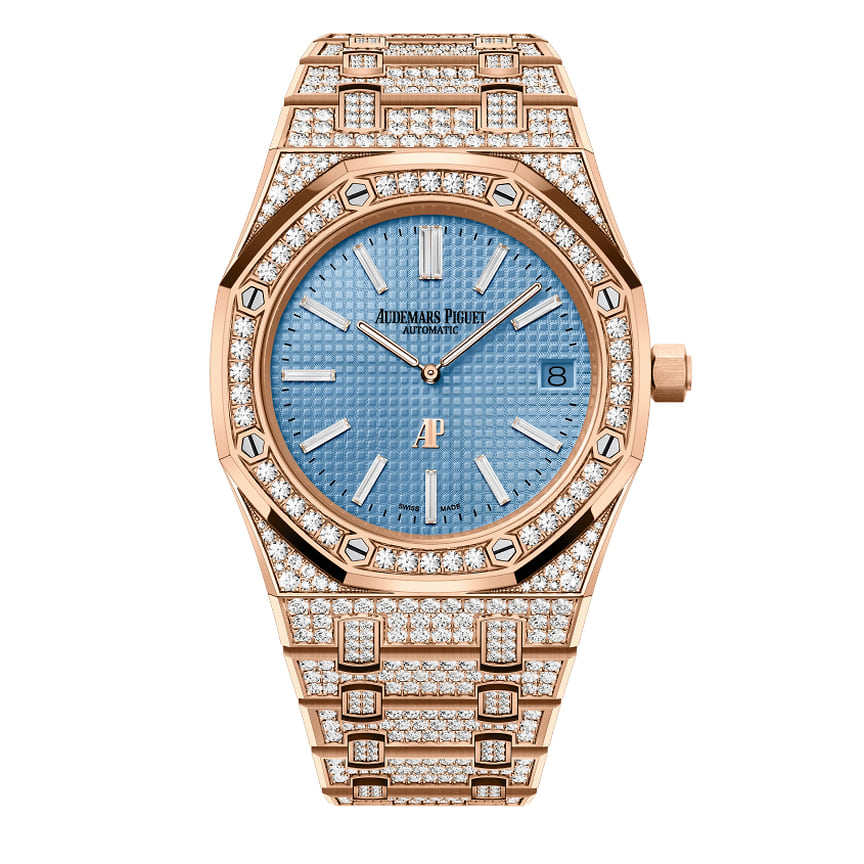 Часы Audemars Piguet Royal Oak «Jumbo» Extra-Thin, корпус 39 мм, розовое золото, бриллианты 7,46 кар, автоматический мануфактурный механизм 