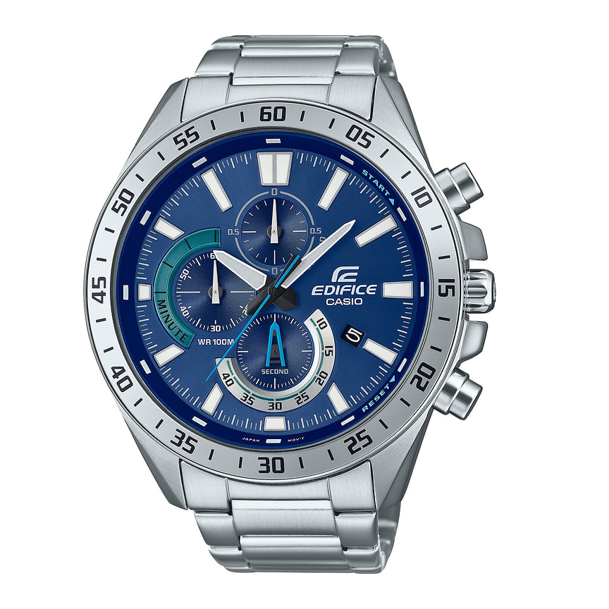 Casio Edifice EFV-620D-1A4VUEF, водонепроницаемый до 100 м стальной корпус 50,5 мм, кварцевый механизм с хронографом до десятой доли секунды, 10 590 руб.