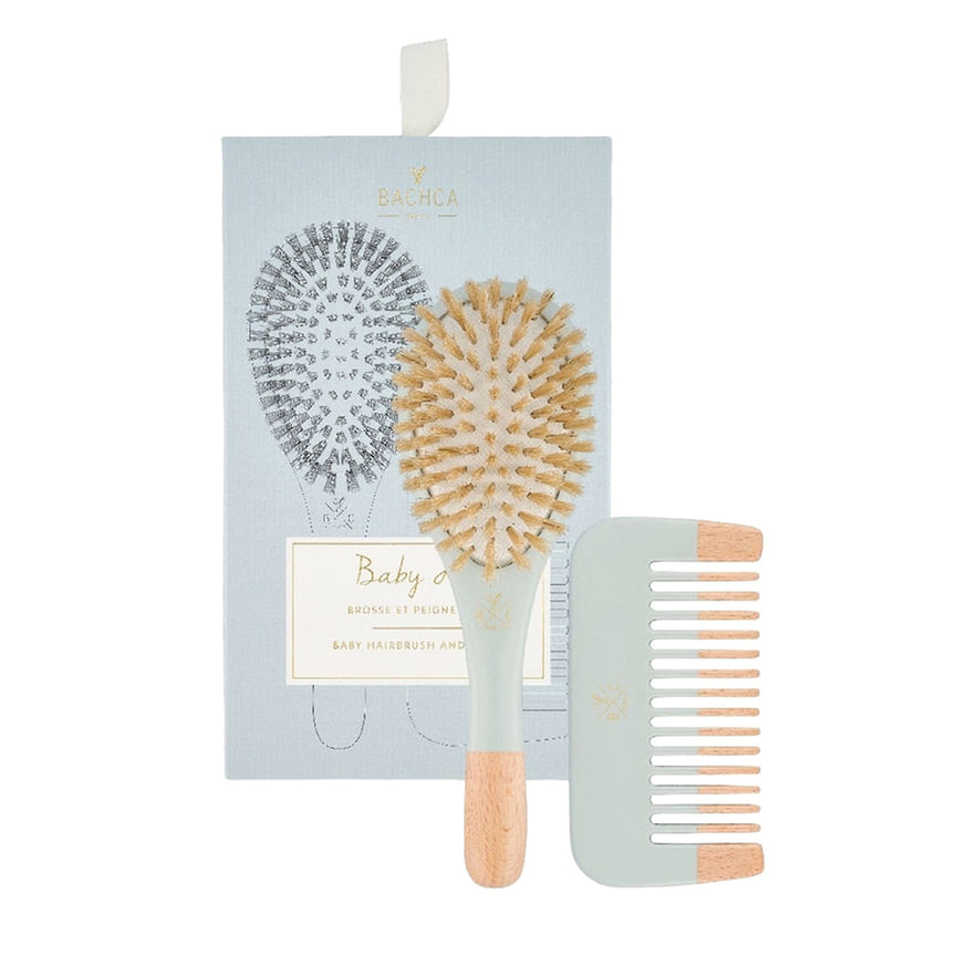 Bachca, набор для младенцев и детей: деревянная расческа Small Natural Wood Brush из древесины бука и с щетиной кабана; гребень Wooden Comb. (в FOAM). 